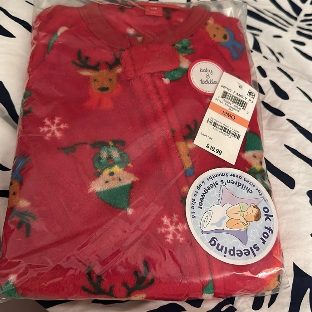 Family PJs Macy’s Baby Fleece Christmas Elf Zip Front Footie Pajamas Matching 12